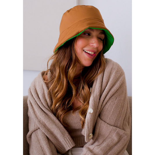 Two Tone Reversible Bucket Hat - Cognac & Green