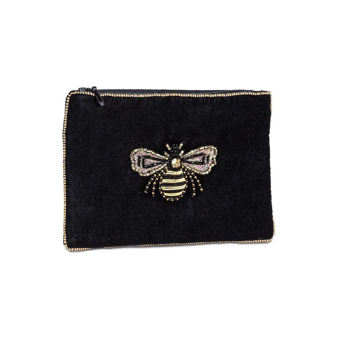 Velvet Pouch with Beaded Bee