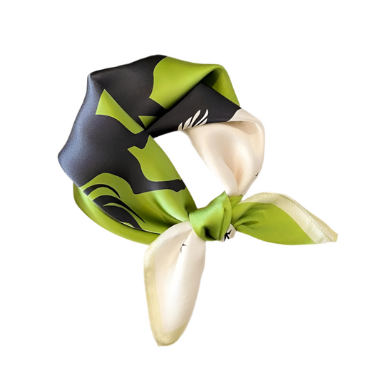 Green/Beige Patchwork Horse Print Silk Scarf